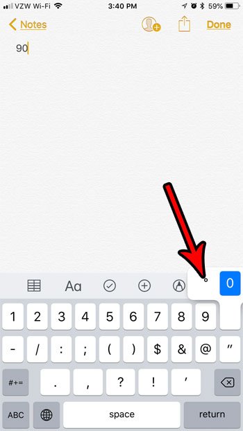 How to Insert a Degree Symbol on an iPhone 7