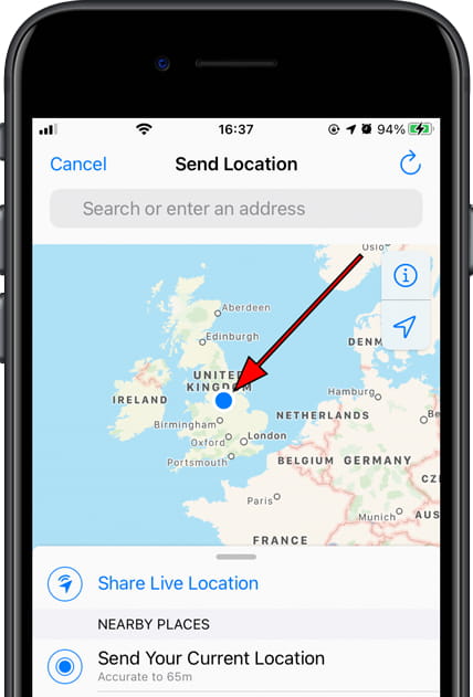 How to send my location on an Apple iPhone 12 Pro Max