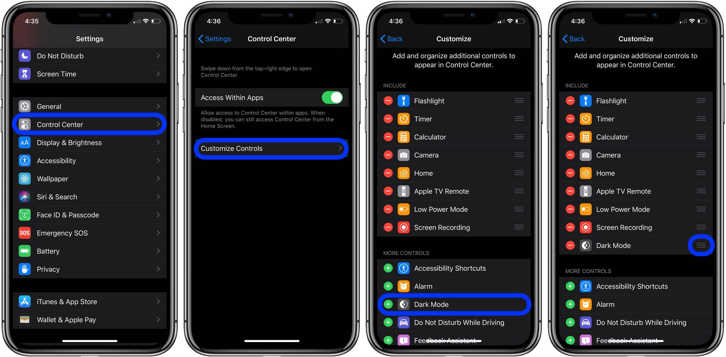 How to add Dark Mode shortcut on iPhone in iOS 13