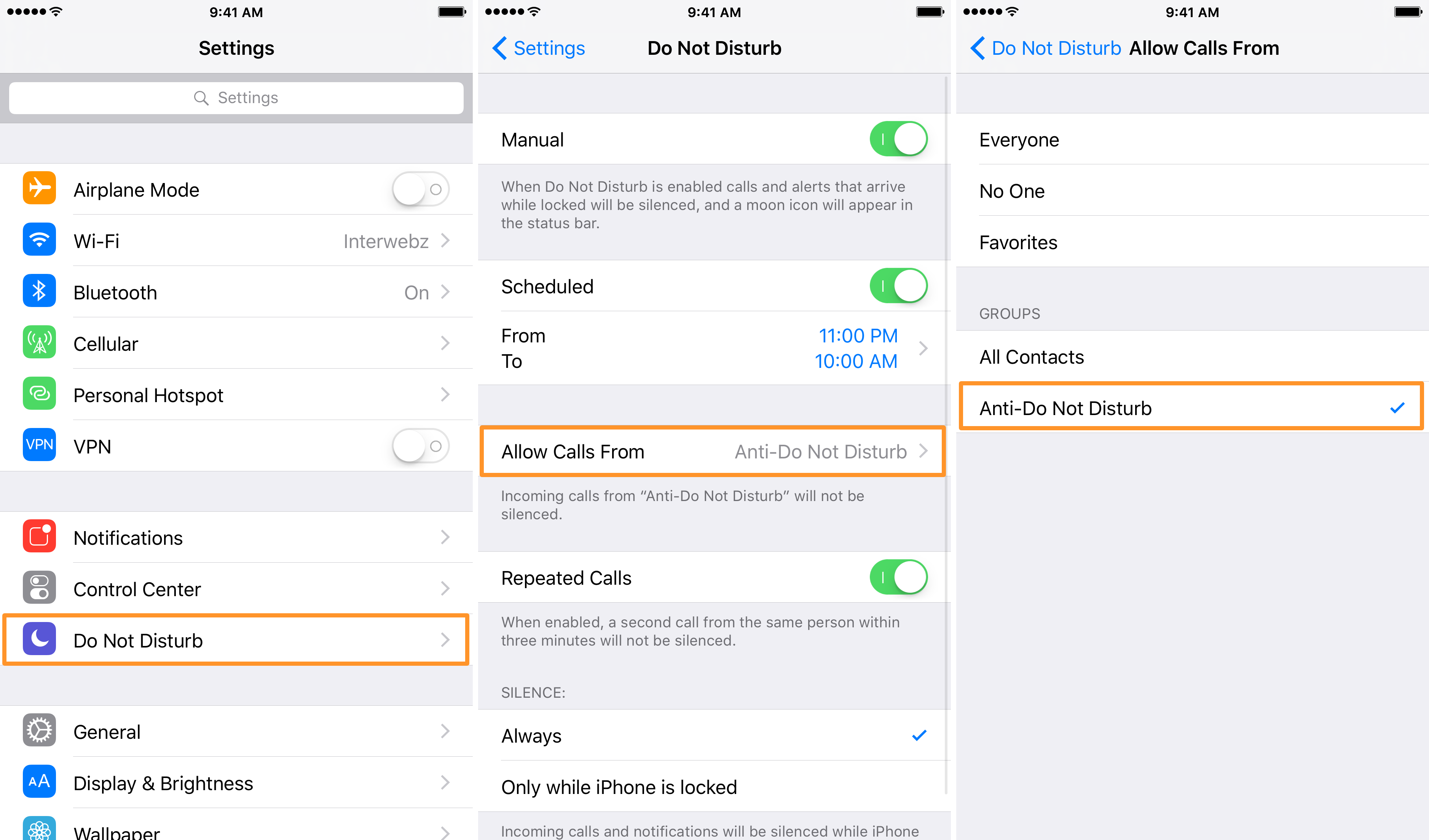 How to let calls from certain people through Do Not Disturb