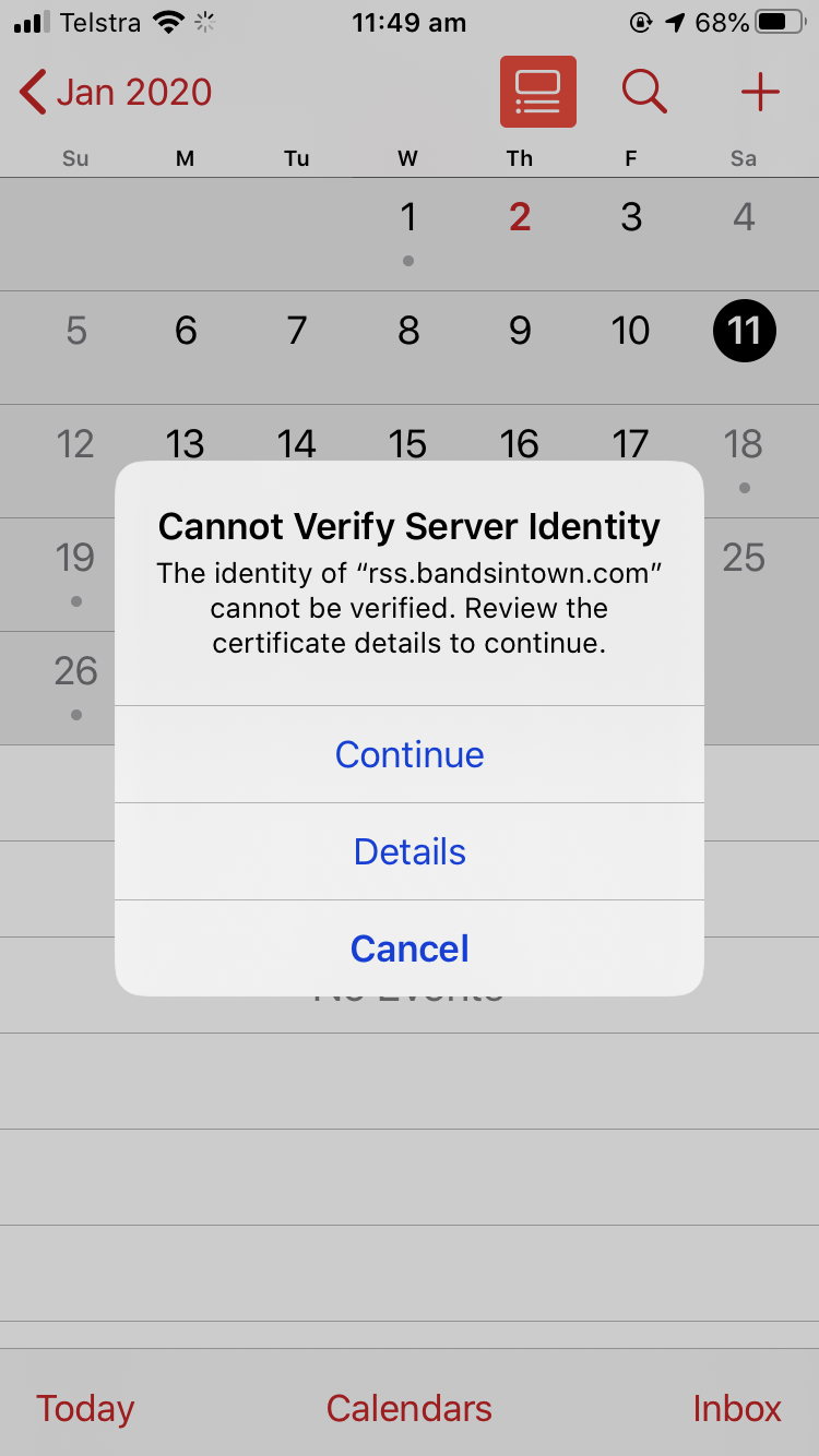 Cannot verify server identity