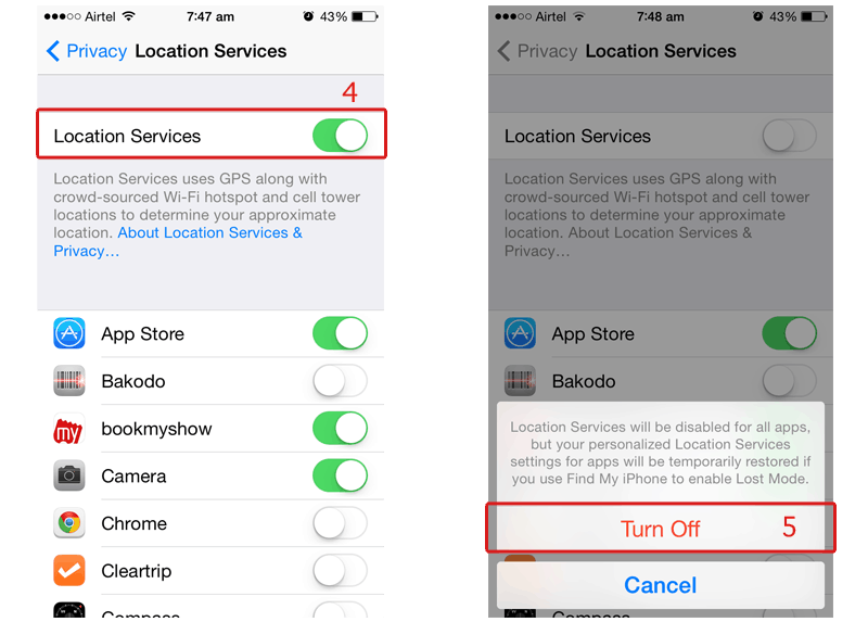 How To Turn Off / On Location Services in iOS 7 On iPhone