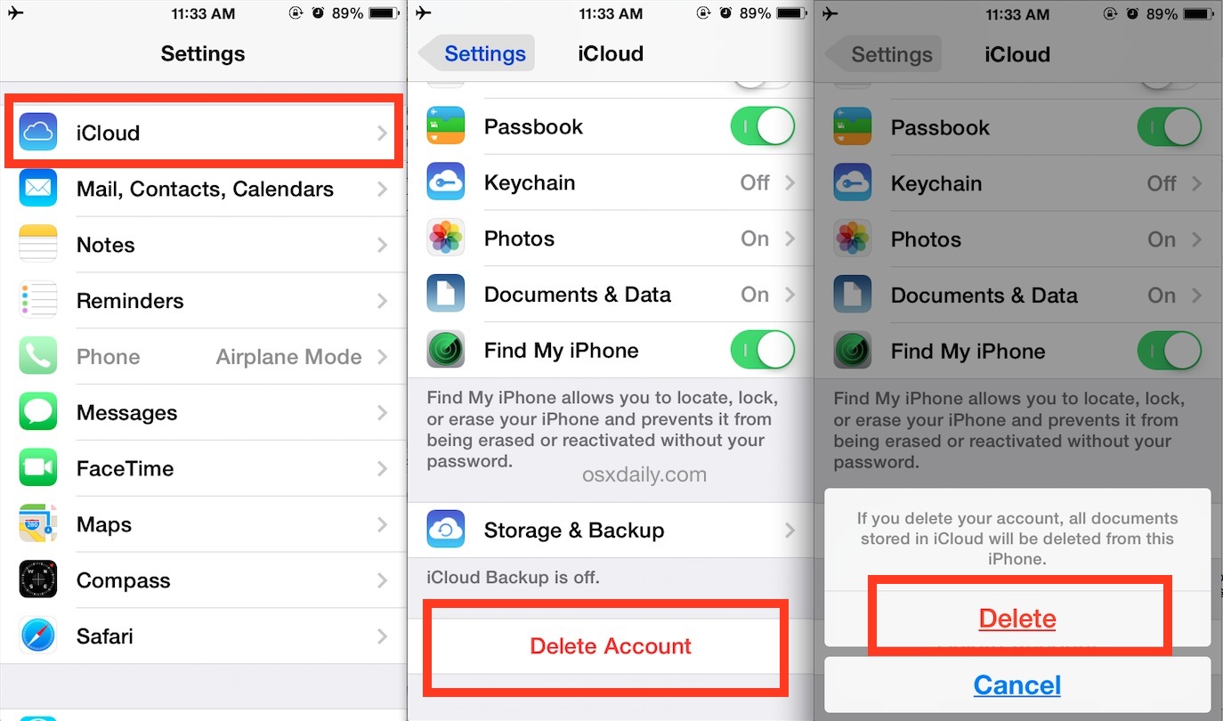 IOS ALL IN ONE: How to Delete an iCloud Account from an ...