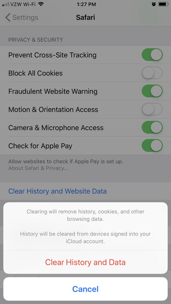How to clear Safari search history on an iPhone