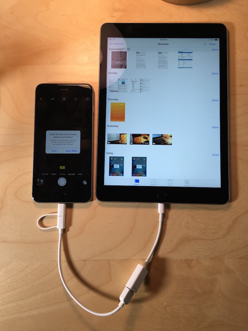 How to direct connect an iPhone to an iPad to share photos ...