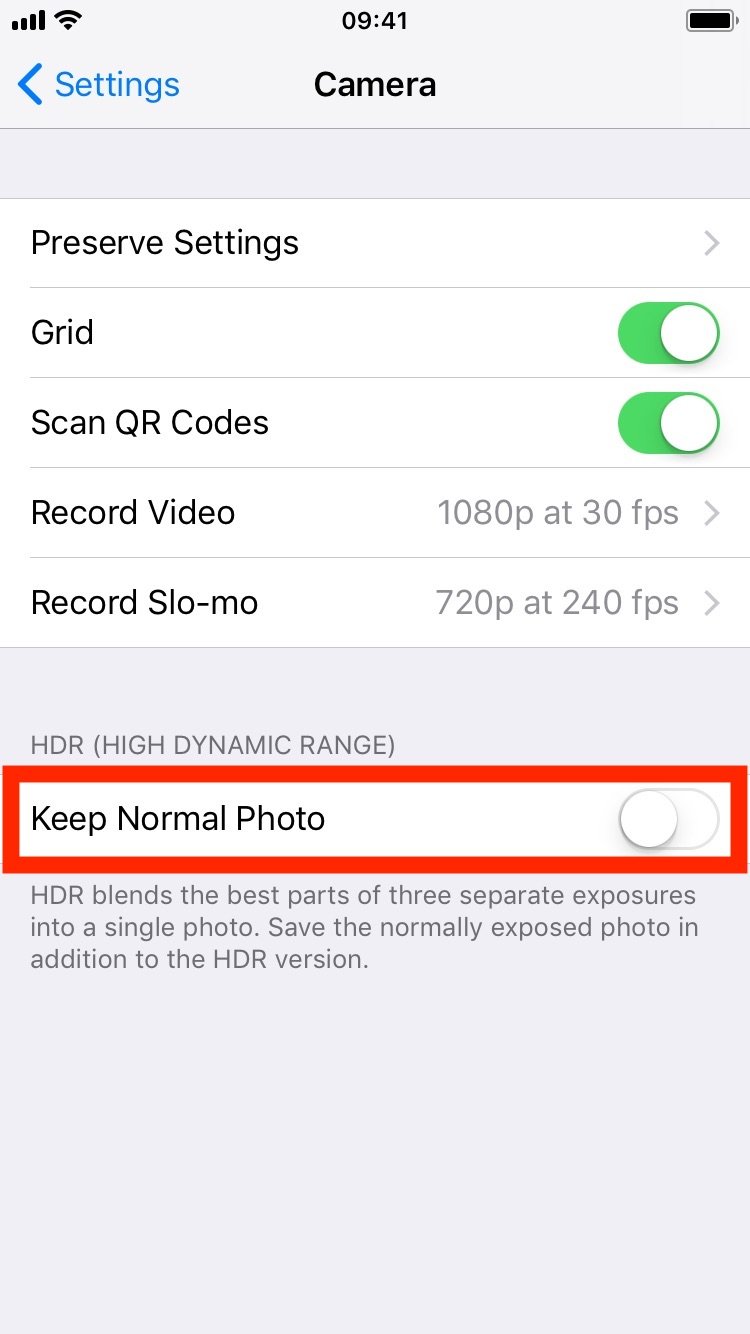Turn off HDR photo duplicates to save storage space