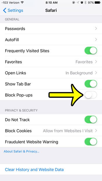 How to Allow Pop Ups in Safari on an iPhone