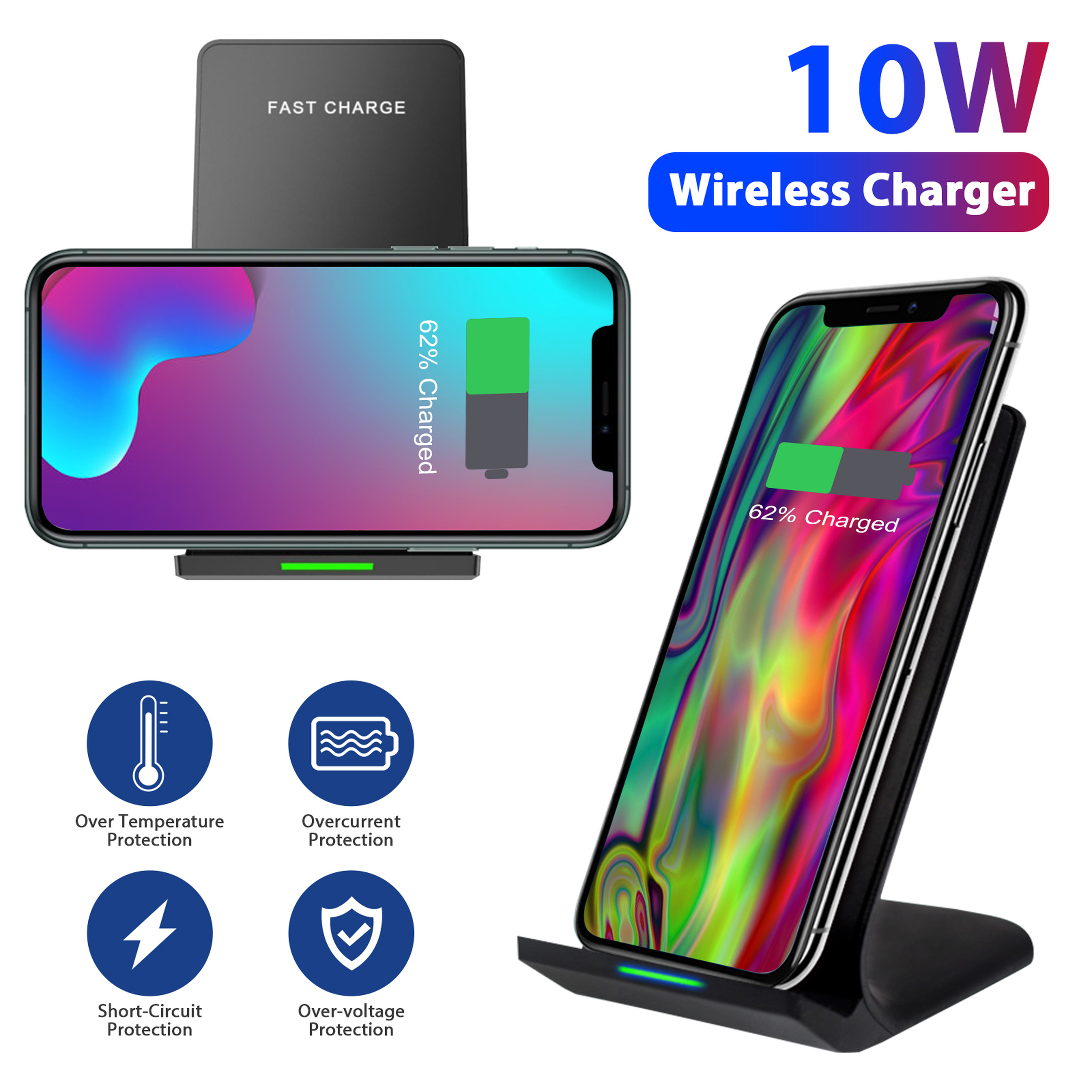 10W Qi Fast Wireless Charging Stand Fit for iPhone, Samsung, All Qi ...