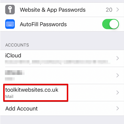 Change Mailbox Password in iPhone Settings