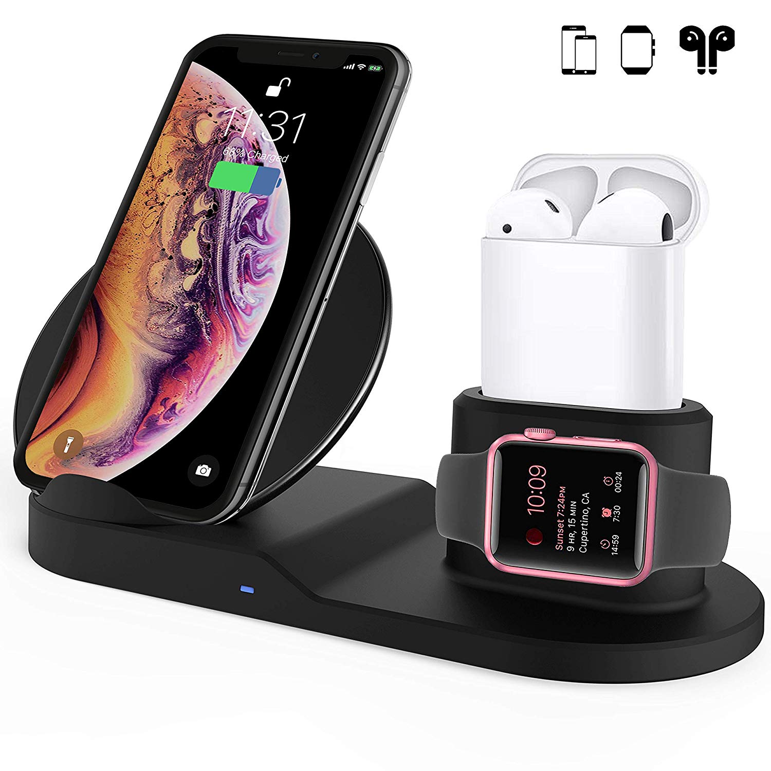 Wireless Charger, 3 in 1 Wireless Charging Stand for Apple Watch iPhone ...