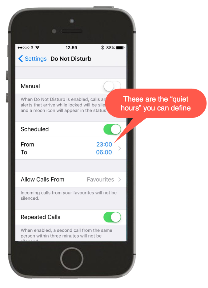 Silence your iPhone at night with the iOS feature " Do Not Disturb"